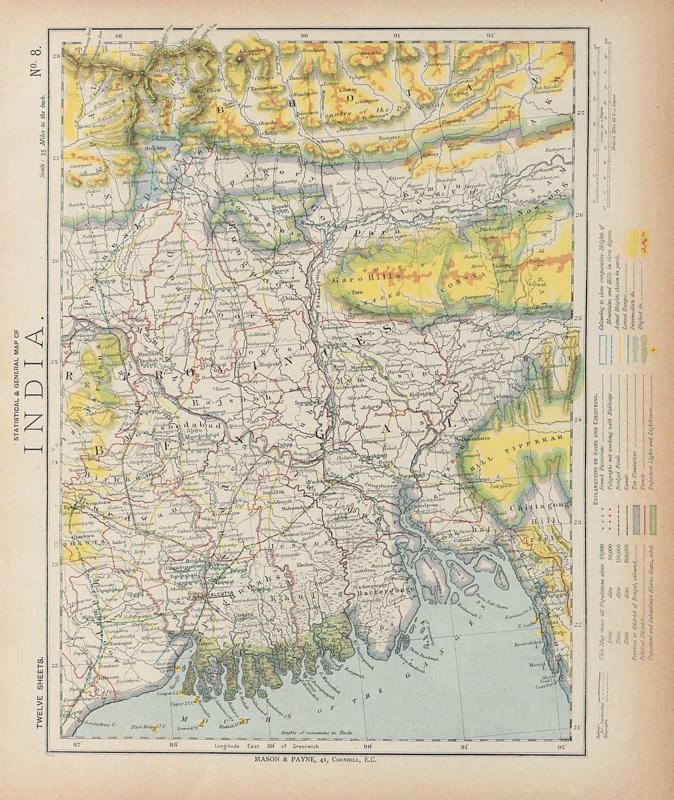 BRITISH BENGAL BANGLADESH Calcutta Bhutan Assam Tea plantations. LETTS 1884 map